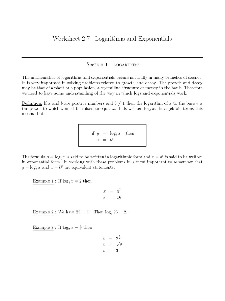 Logarithms and Exponentials Guide | PDF | Exponential Function | Logarithm