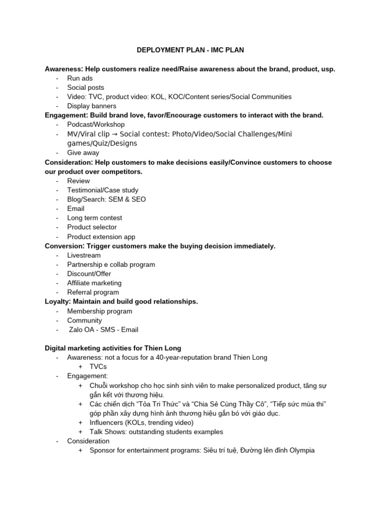 Deployment Plan - IMC Plan | PDF