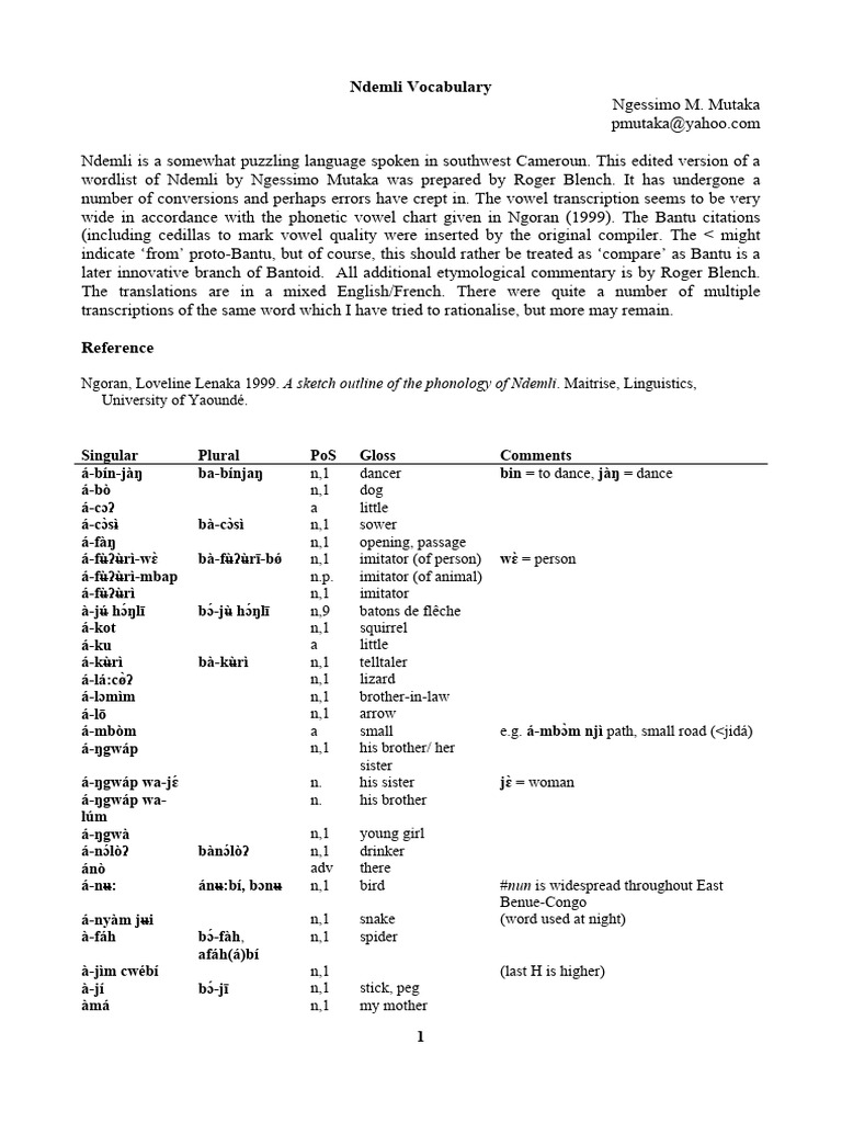 Ndemli Extended Wordlist | PDF | Human Voice | Language Families