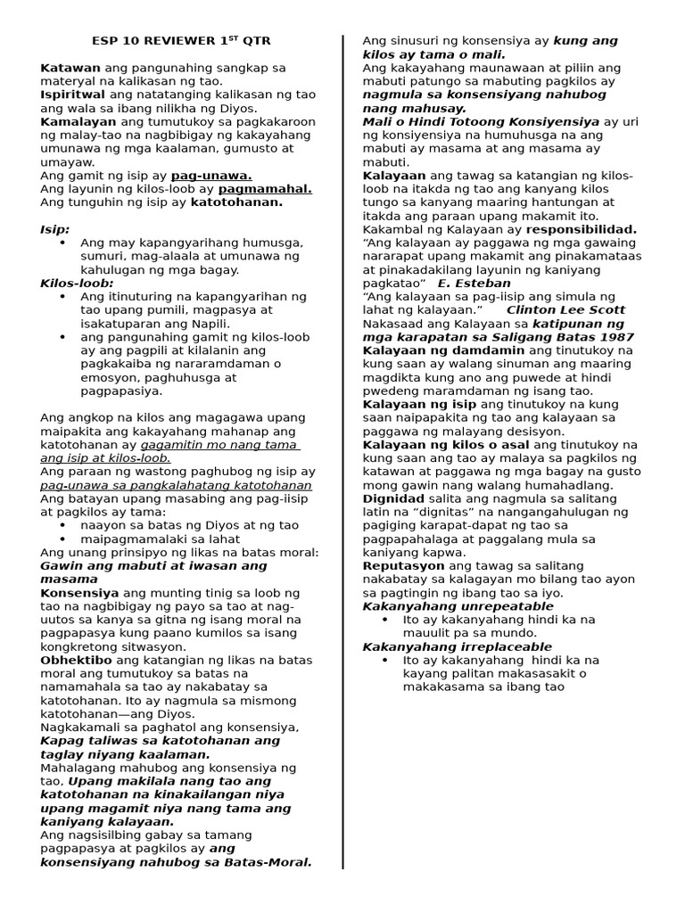 Reviewer in Esp 10 1st QTR 4 | PDF