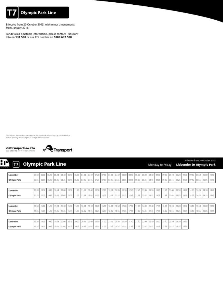 T7 Olympic Park Line Timetable 2015 | PDF | Observances