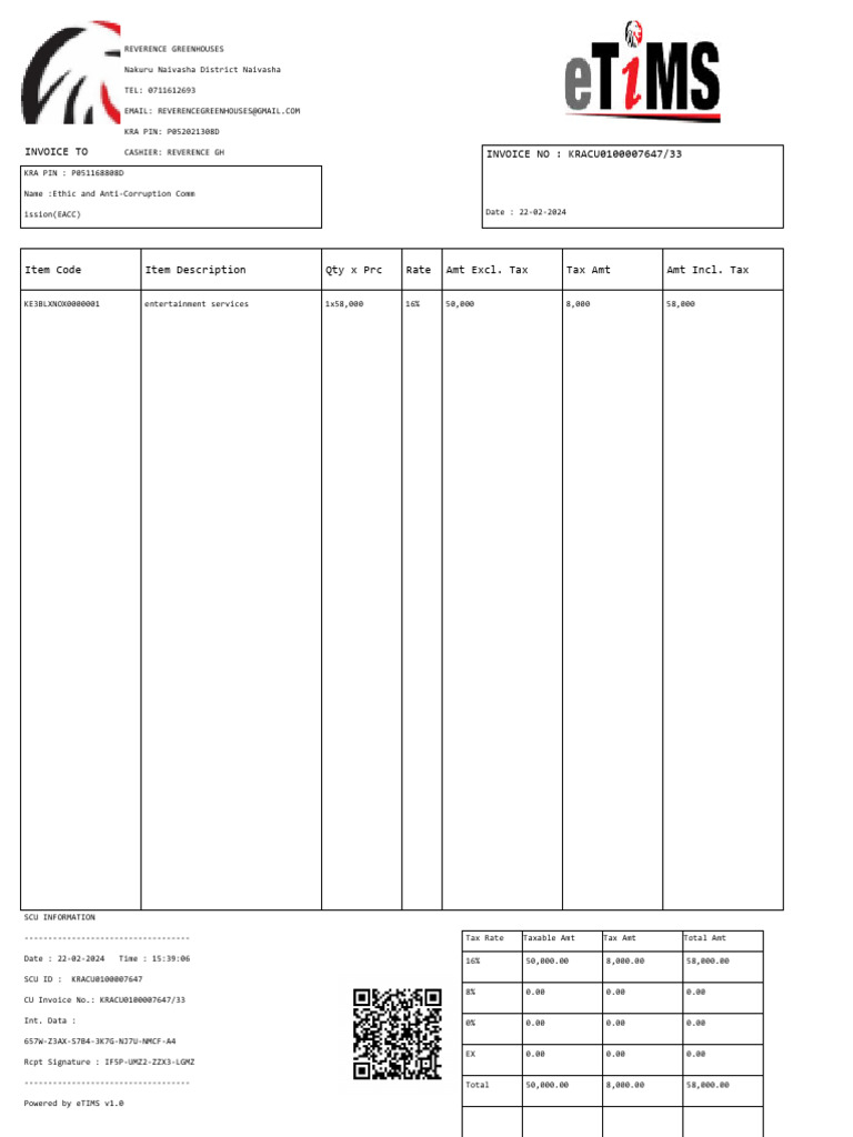 EACC Invoice KRACU0100007647/33 | PDF