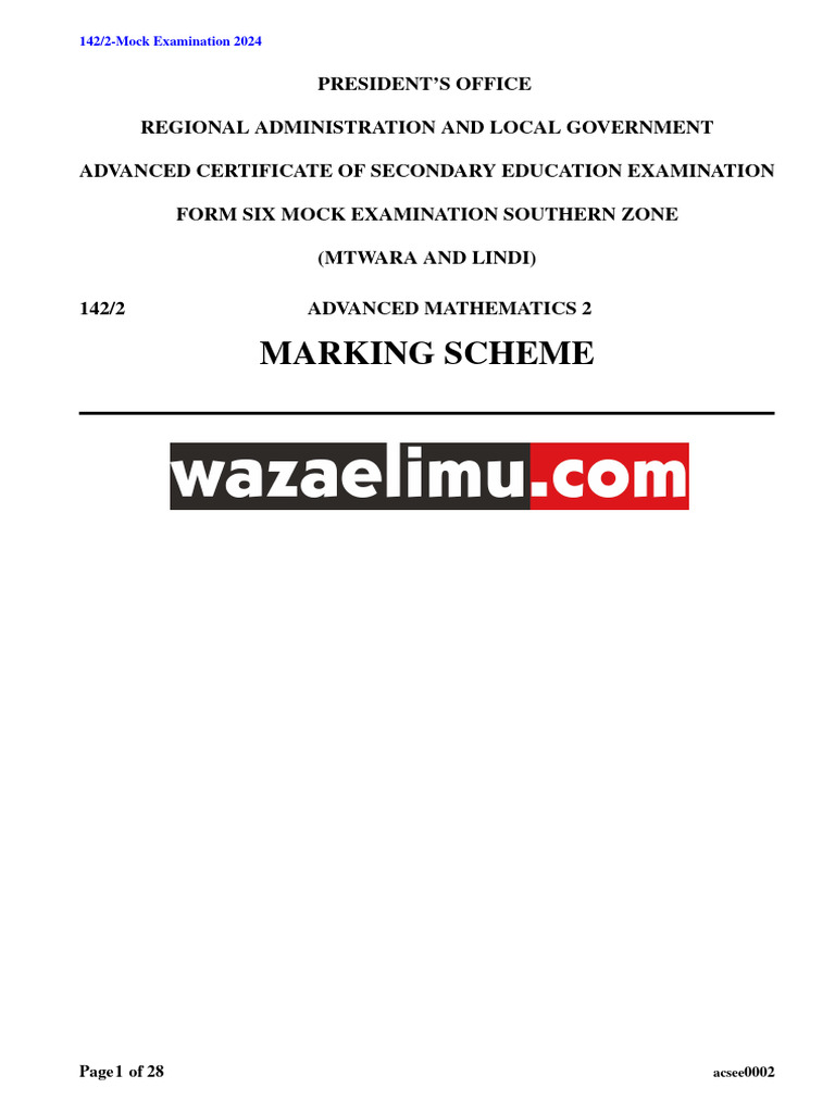 Mtwara and Lindi Mock Exam 2024 | PDF | Mathematics
