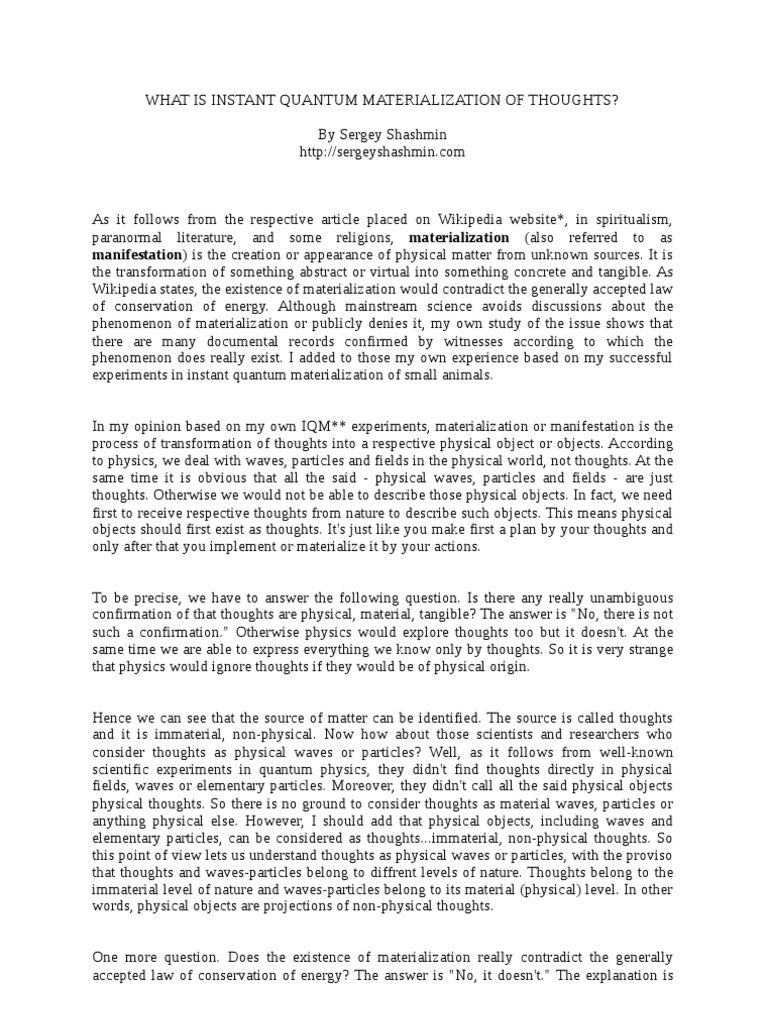 Instant Quantum Materialization Explained | PDF | Quantum Mechanics ...