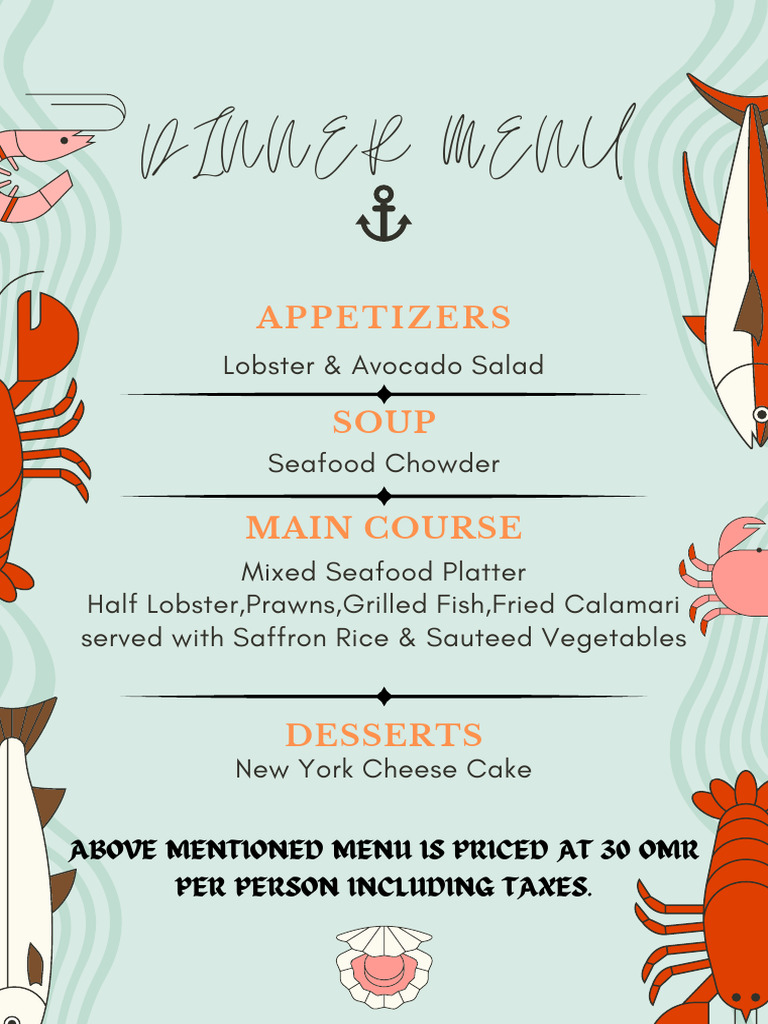 Seafood Restaurant Dinner Menu PDF | PDF