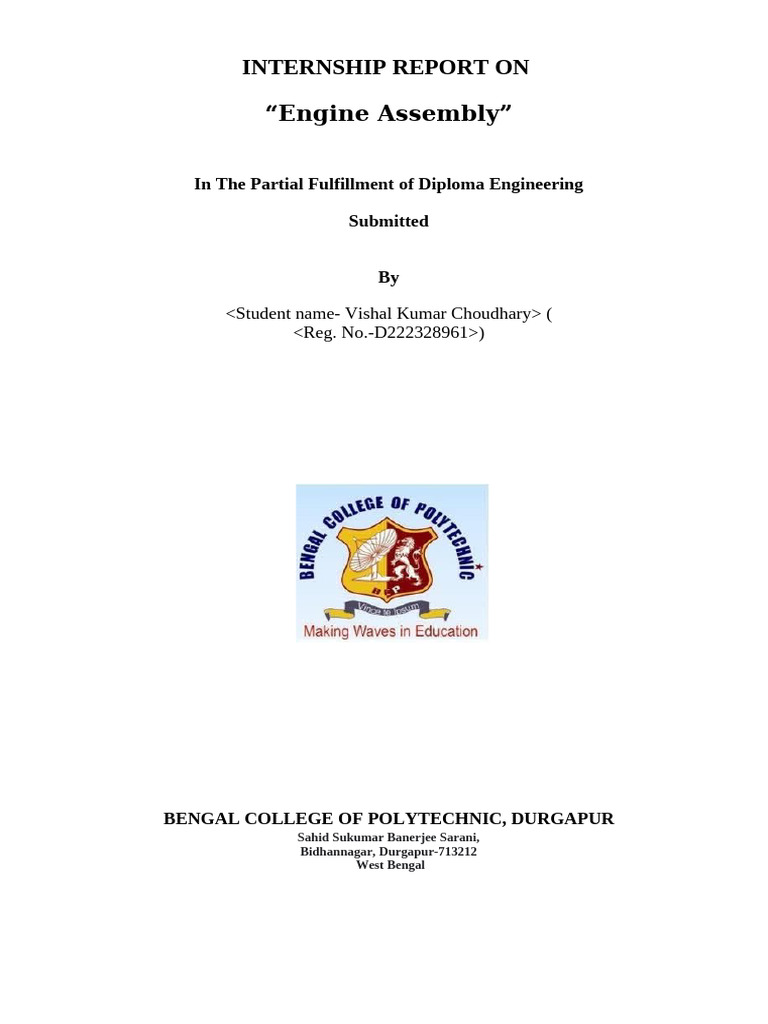 Engine Assembly Internship Report | PDF | Thesis | Science