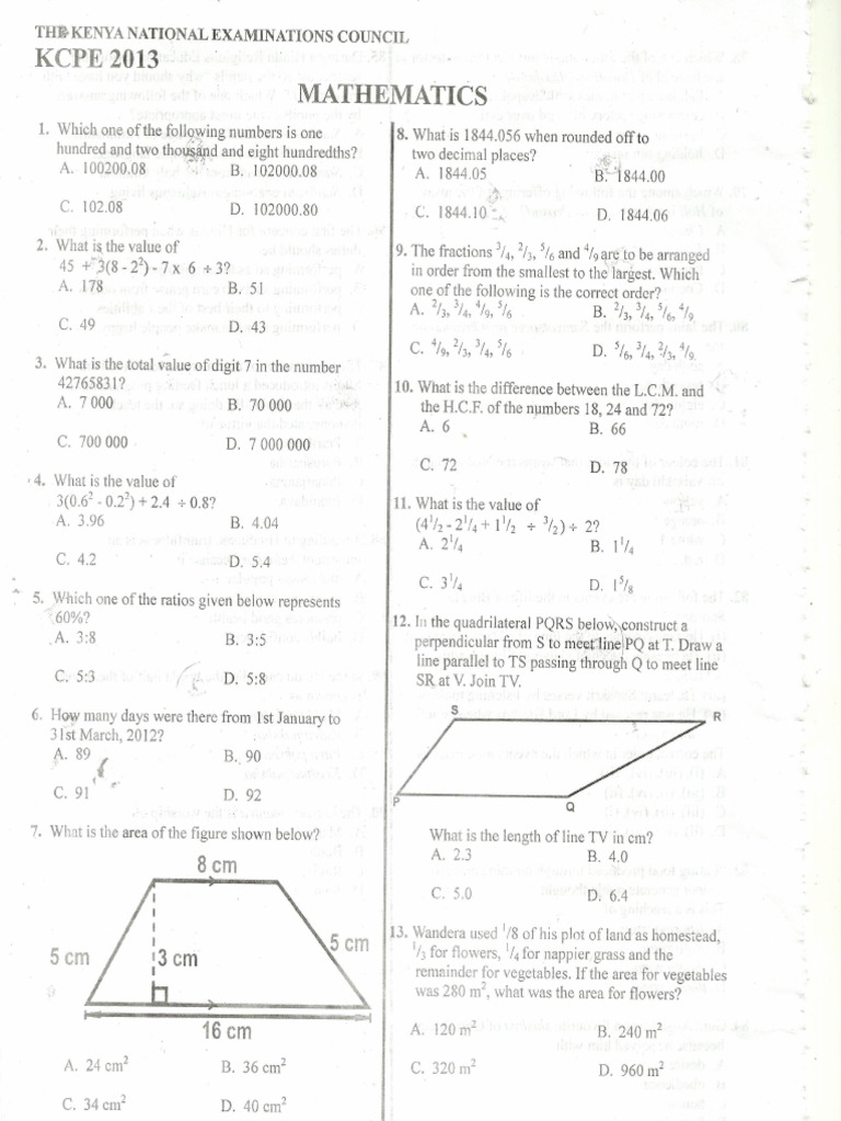 Kcpe Maths 2013.. | PDF