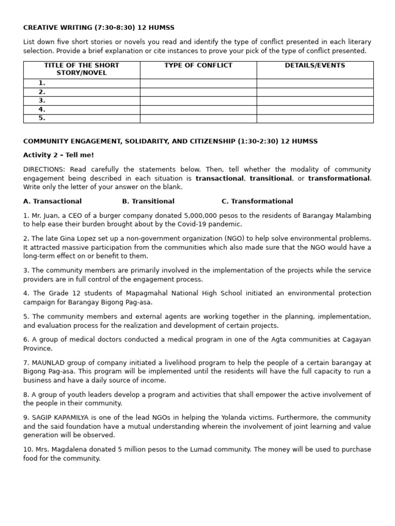 12 HUMSS ACTVITIES | PDF | Non Governmental Organization