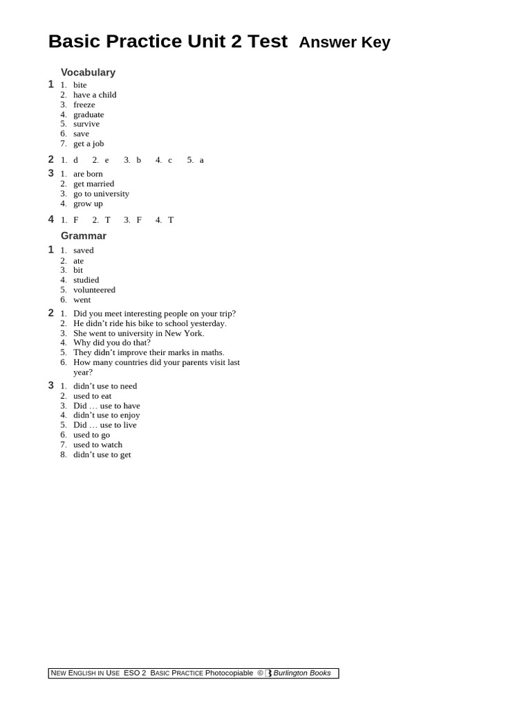 Basic Practice Unit 2 Test Answers | PDF | Wellness