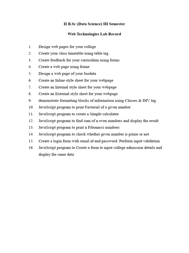 2024 - Web Lab Record Final | PDF | Html | World Wide Web