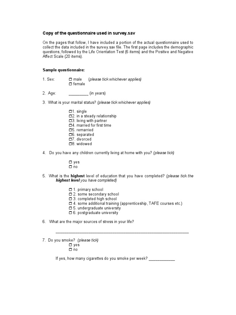 Questionnaire for Survey.sav Analysis | PDF | Questionnaire | Action ...
