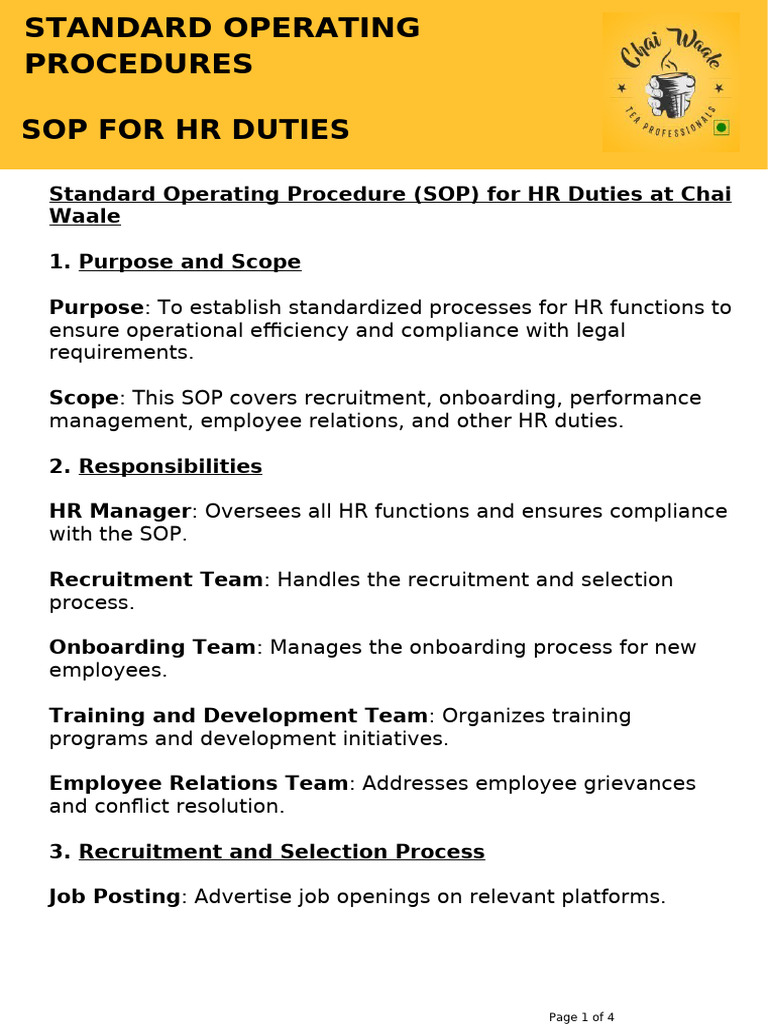 HR Standard Operating Procedures Guide | PDF | Payroll | Employment