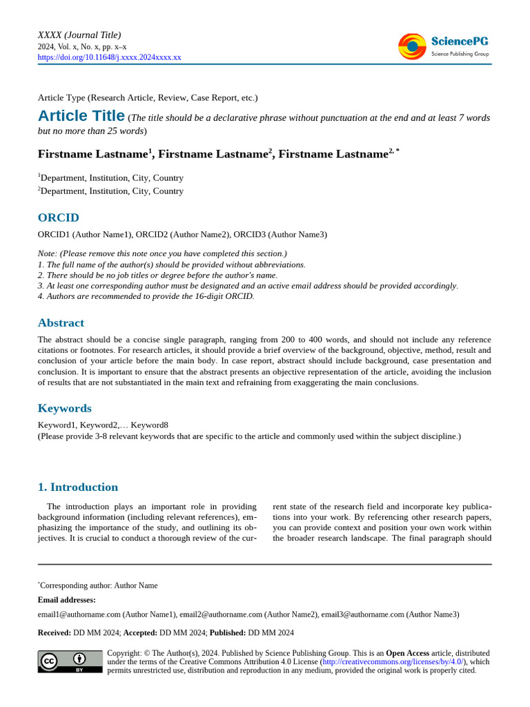 SciencePG Manuscript Template | PDF | Citation | Digital Object Identifier