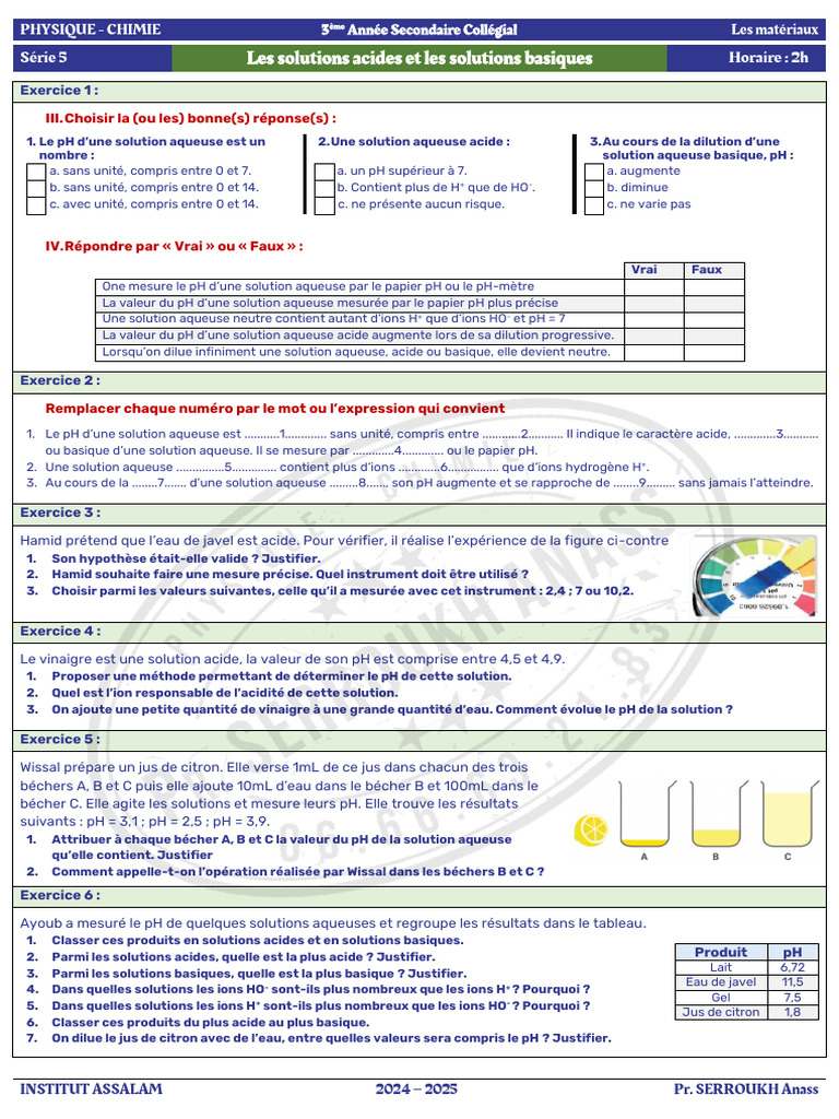 Solutions acides et basiques en chimie | PDF | Ph | Acide