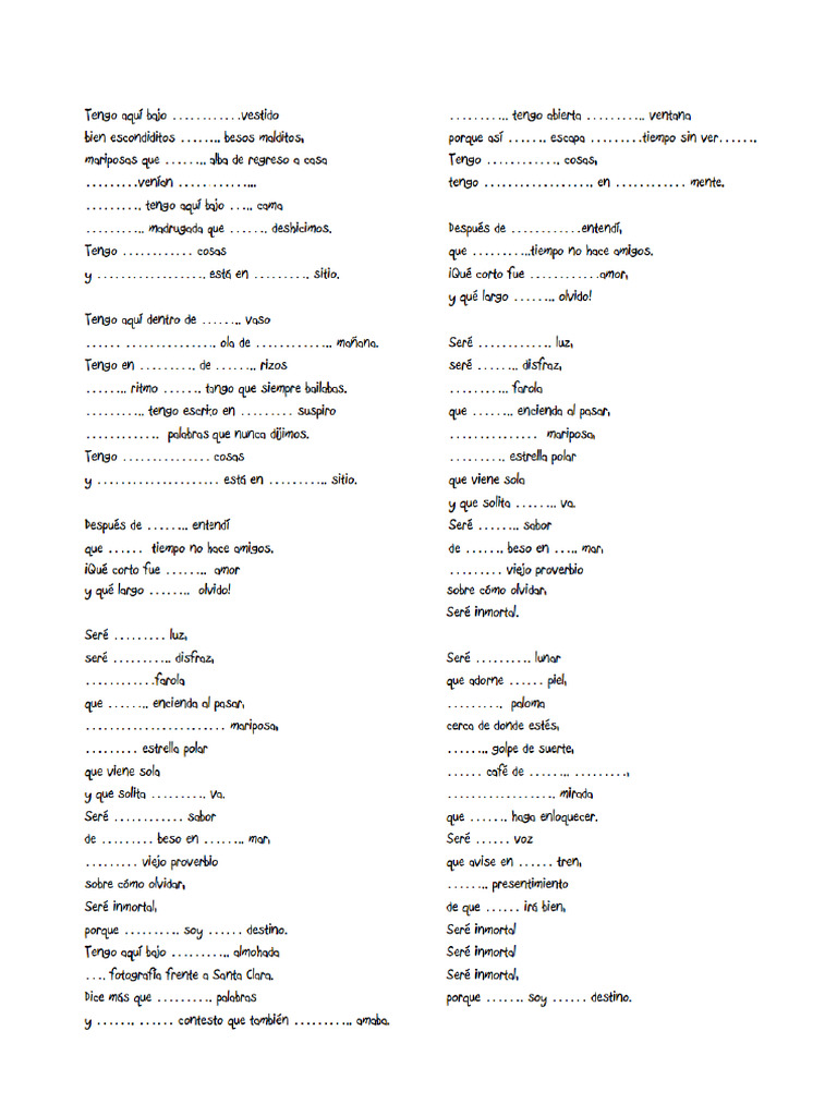 Inmortal - Letra Con Huecos | PDF