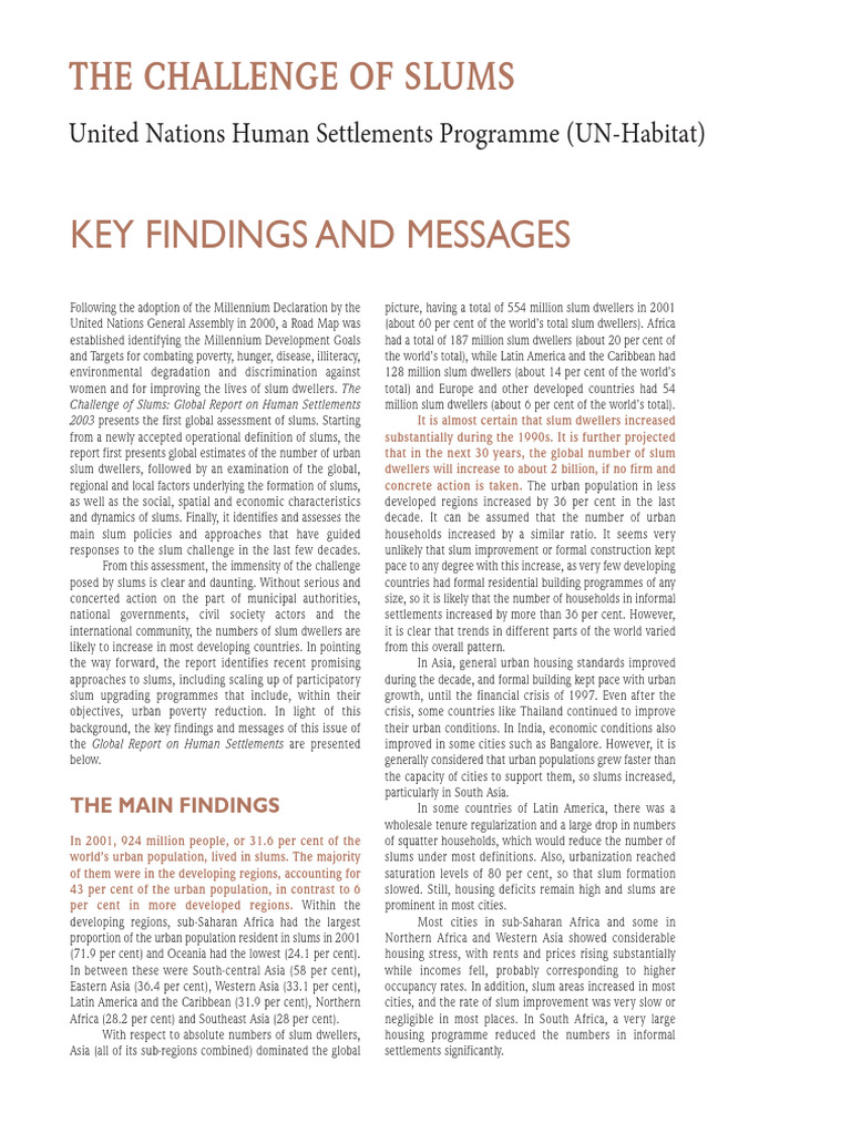 UN-Habitat's Slum Challenge Report | PDF | Slum | Poverty