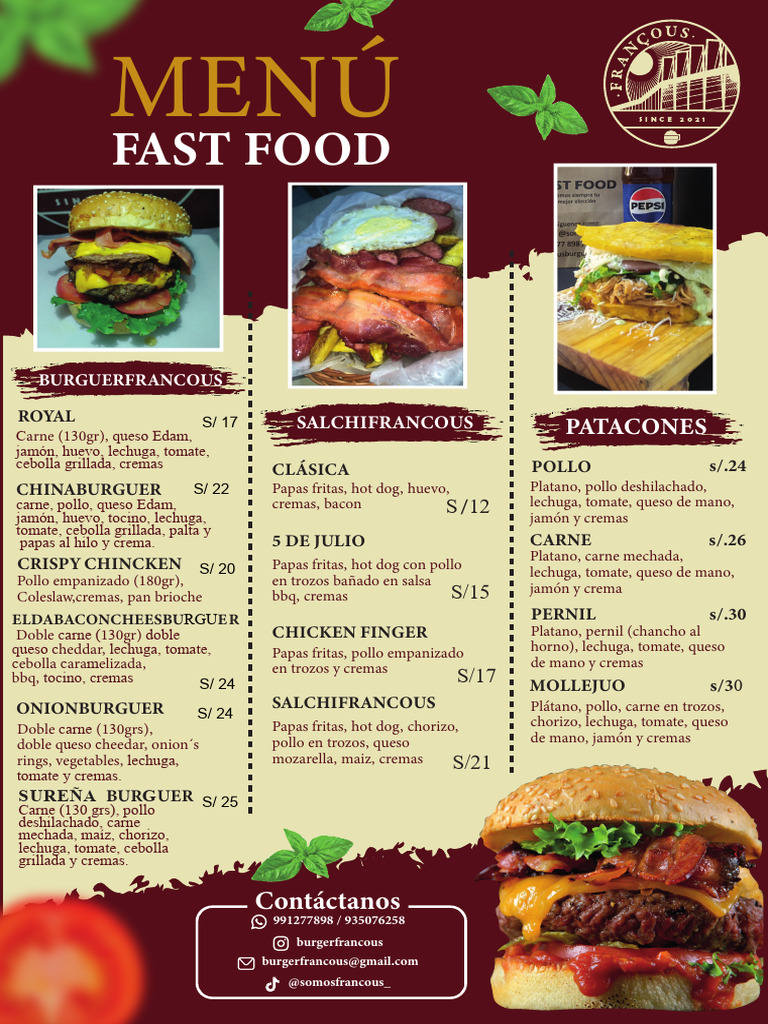 Carta Digital Fast Food | PDF | Hot Dog | Animal Products