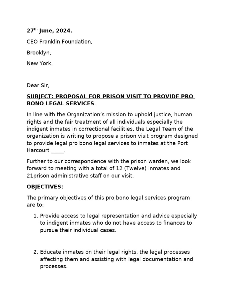 Proposal For Prison Visit | PDF | Politics | Law