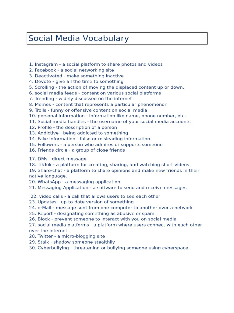 Social Media Vocabulary Guide | PDF | Social Science | Computers