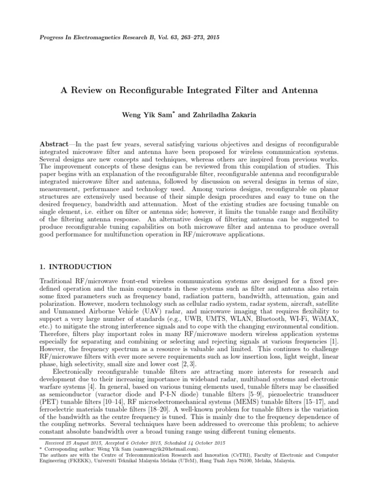 Reconfigurable Microwave Filters and Antennas | PDF | Microwave ...