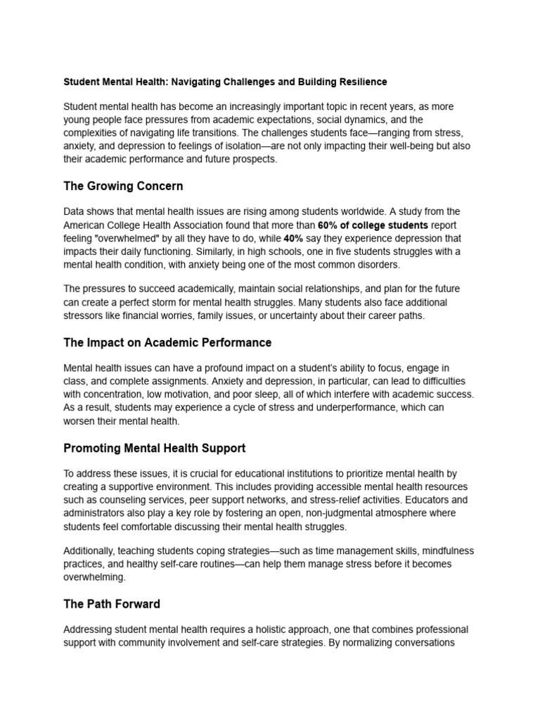 Student Mental Health: Challenges & Support | PDF | Mental Health ...