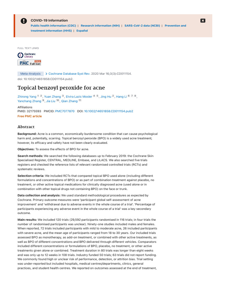 Topical Benzoyl Peroxide For Acne - PubMed | PDF | Randomized ...