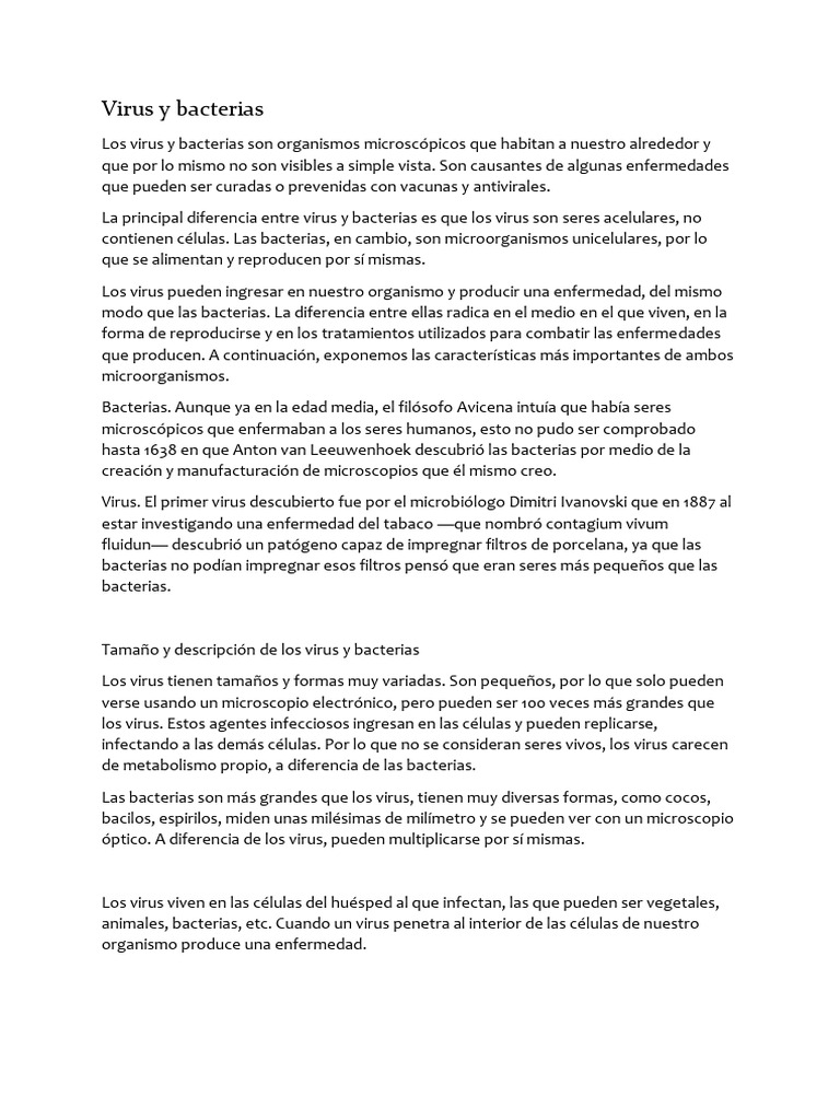 Virus y Bacterias: Características y Enfermedades | PDF | Virus | Las ...