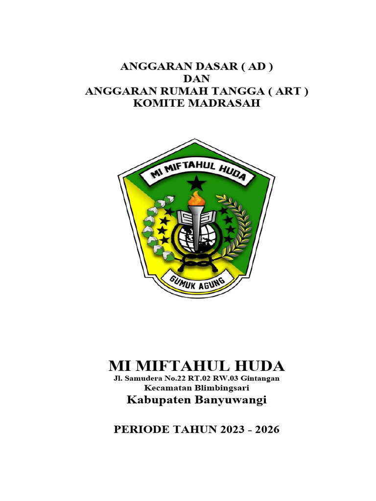 AD/ART Komite MI Miftahul Huda 2023-2026 | PDF