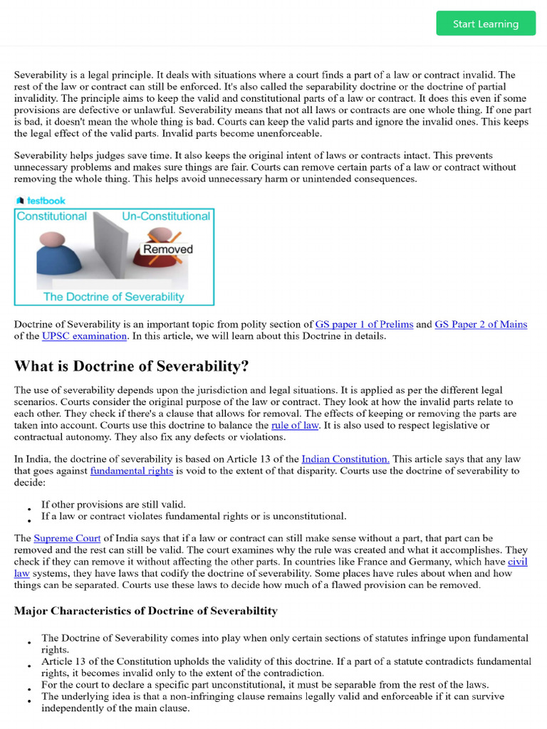 Doctrine of Severability - Related Rules, Cases & Criticism. | PDF