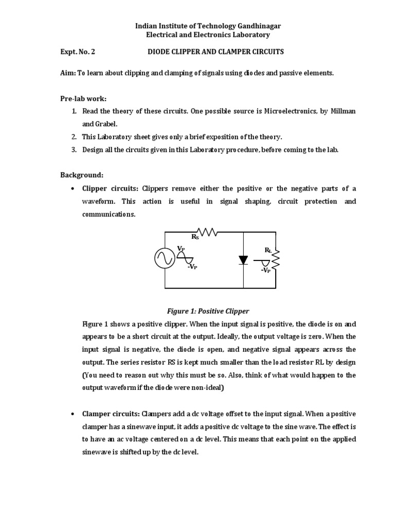 Diode Clipper and Clamper Circuits Lab | PDF | Electrical Engineering ...