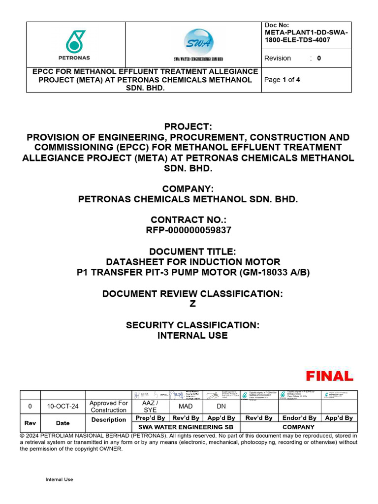 Meta Plant1 DD Swa 1800 Ele TDS 4007 - 0 Approved | PDF | Electricity ...