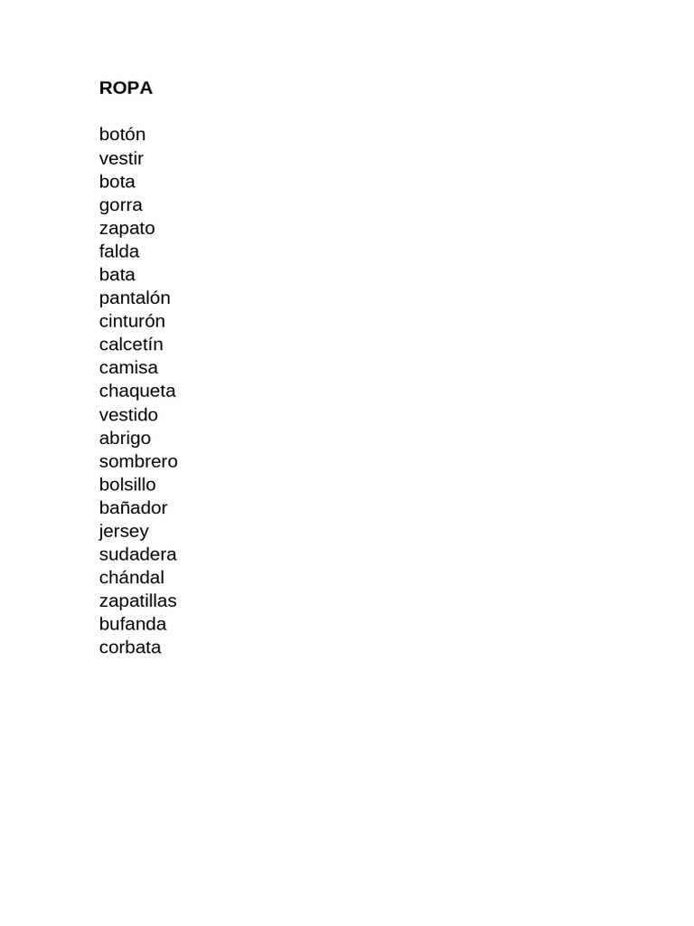 Vocabulario de Ropa y Frases | PDF