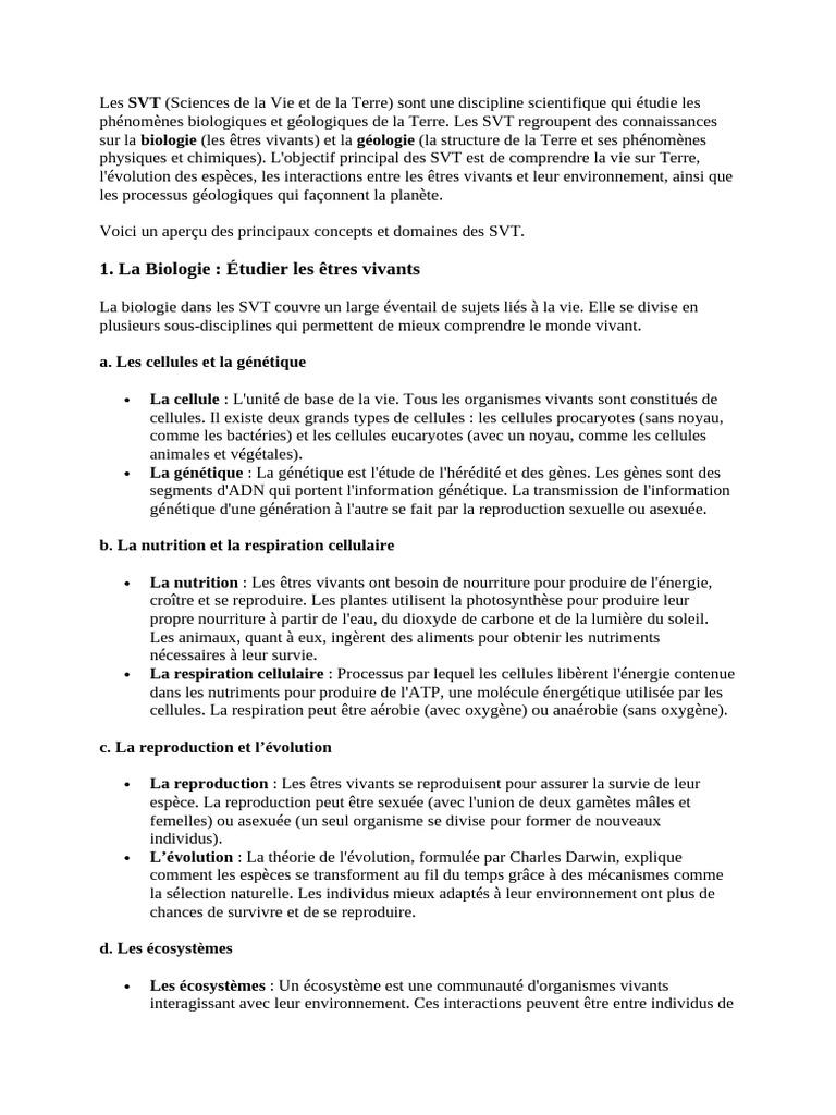Introduction aux SVT : Biologie et Géologie | PDF | Cellule (Biologie ...