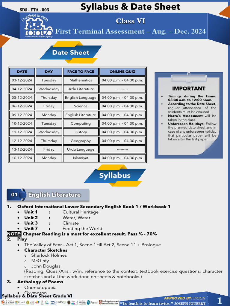 Grade VI Assessment Syllabus & Schedule | PDF | Linguistics | Syntax