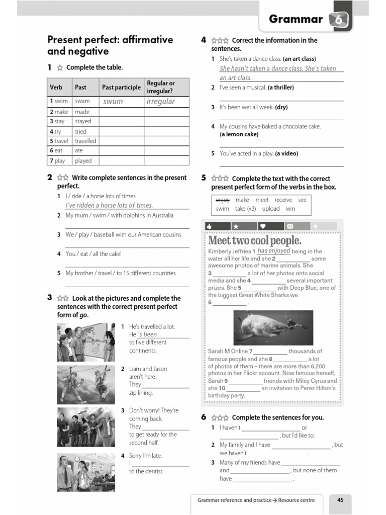 Present Perfect Grammar Practice | PDF | Language Families | Syntax