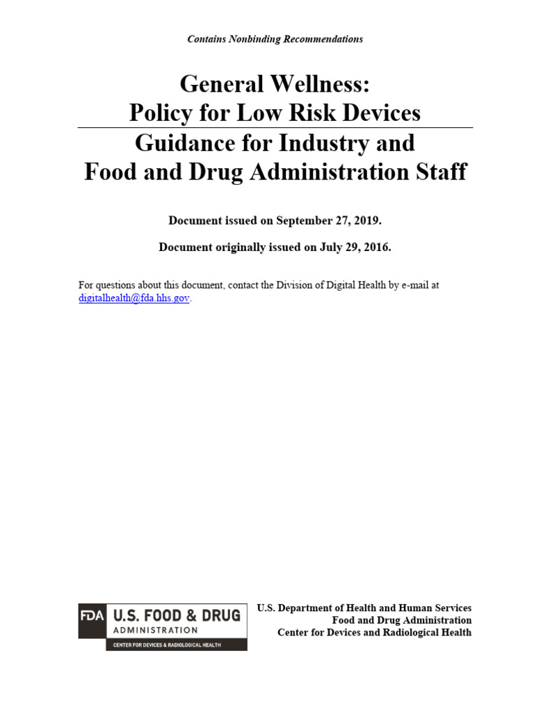 FDA Guidance on Low-Risk Wellness Devices | PDF | Federal Food | Food ...