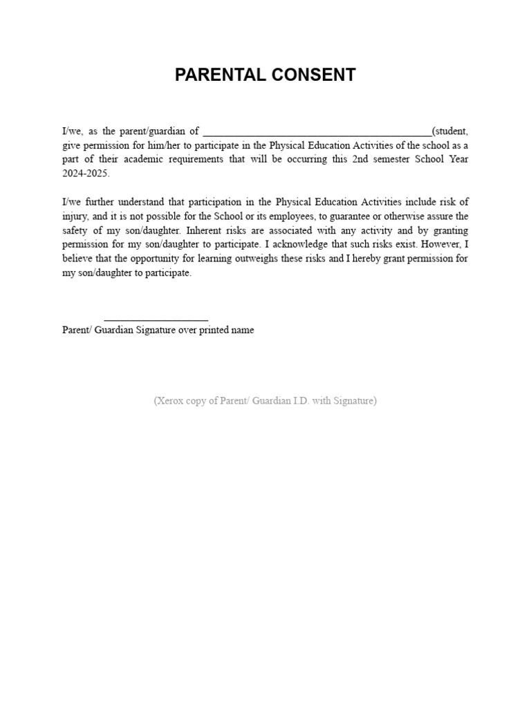 Parent Consent P.E 11 | PDF