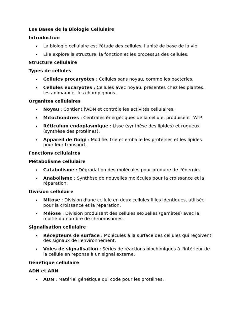 Bases de la Biologie Cellulaire | PDF | Cellule (Biologie) | Protéines