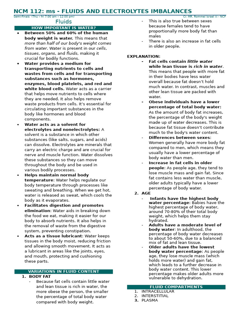 Fluid & Electrolyte Imbalances Guide | PDF | Angiotensin | Homeostasis