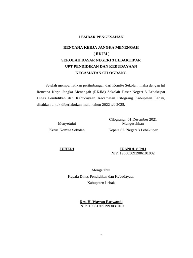 Lembar Pengesahan RKJM | PDF