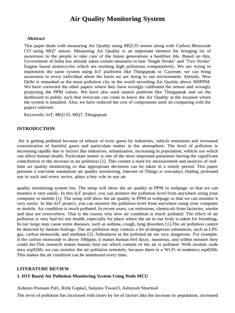 IoT-Based Air Quality Monitoring System | PDF | Air Pollution ...