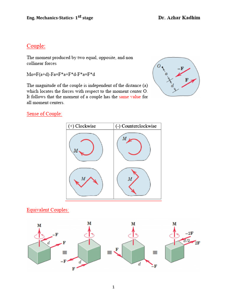 Force-Couple Systems in Statics | PDF | Force | Norm (Mathematics)
