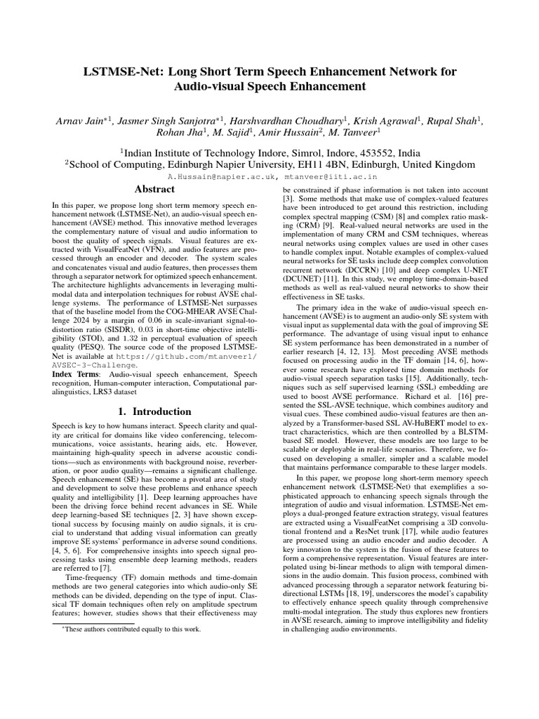 LSTMSE-Net: Long Short Term Speech Enhancement Network For Audio-Visual ...