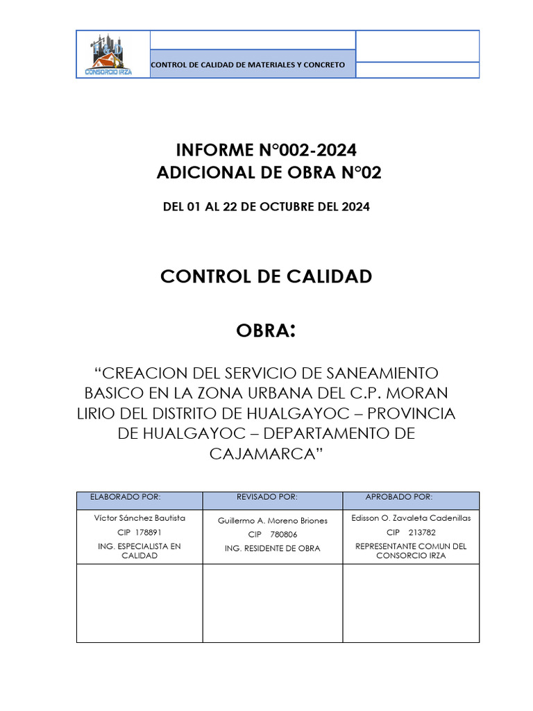 Informe de Control de Calidad Octubre 2024 | PDF