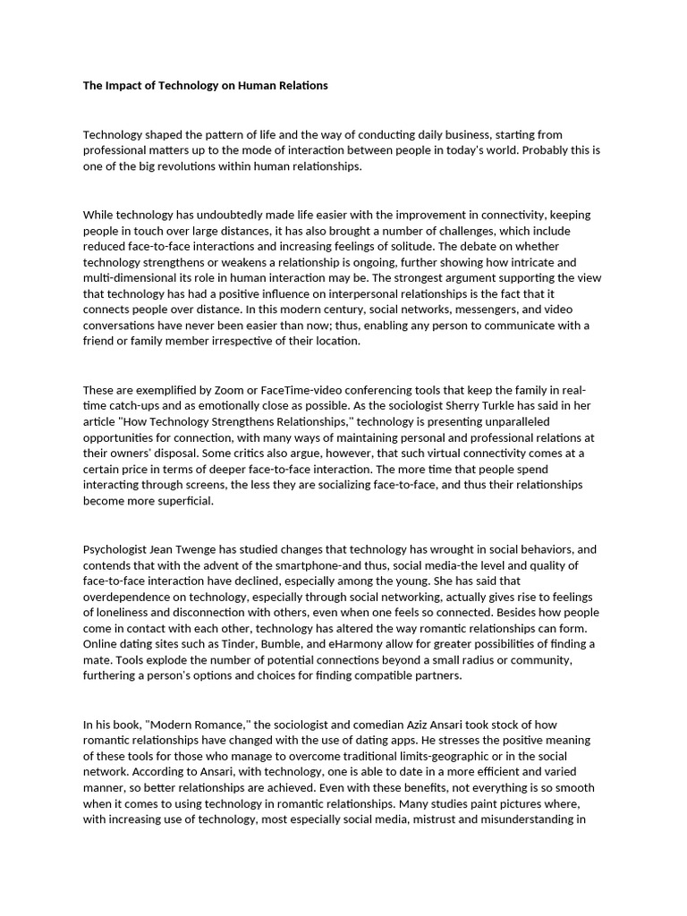 Technology's Dual Impact on Relationships | PDF | Social Psychology ...