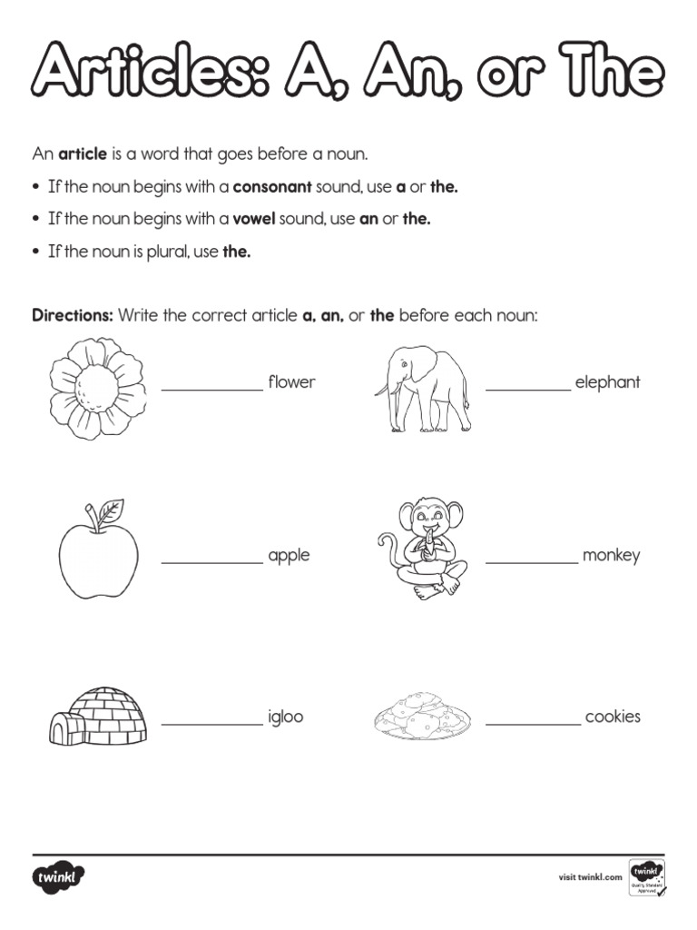 BW Second Grade Articles A, An, or The Activity | PDF