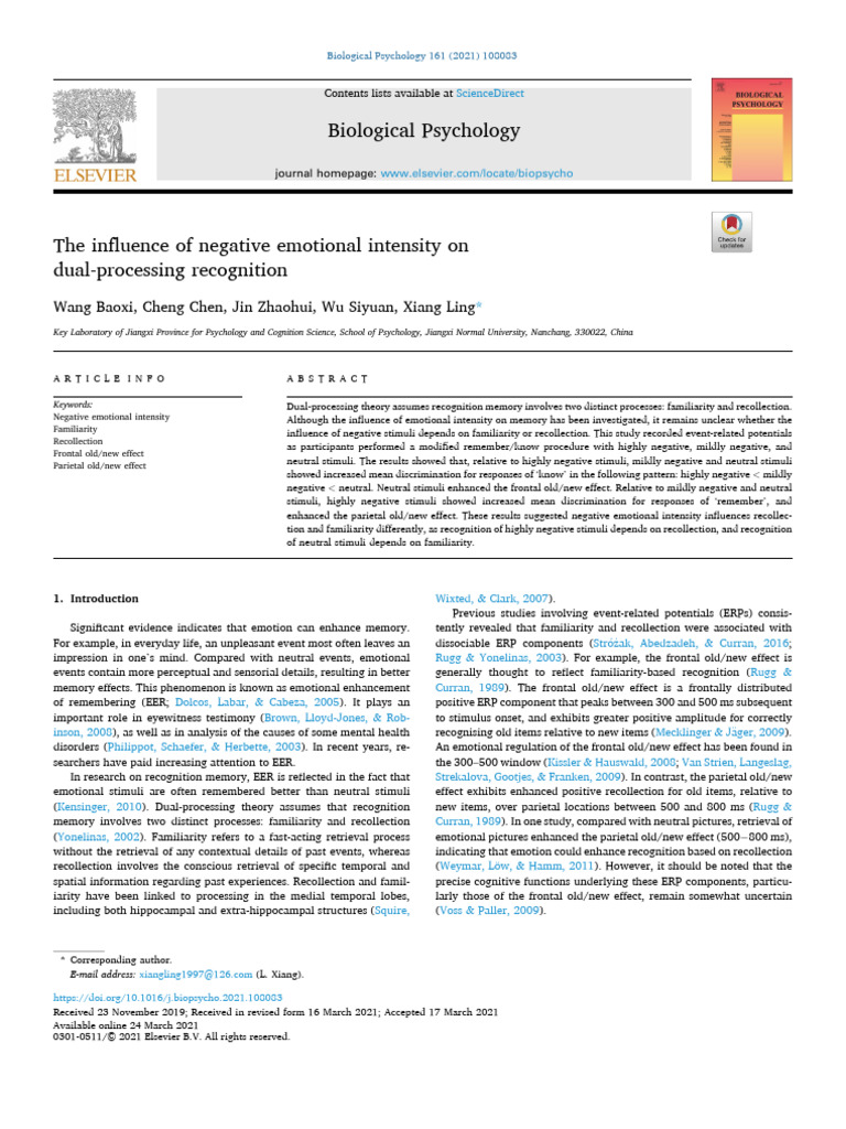 Negative Emotion's Impact on Memory | PDF | Memory | Recall (Memory)
