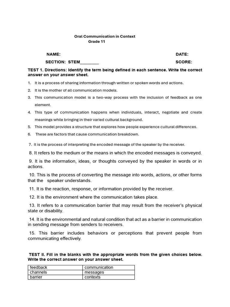 Grade 11 Oral Communication Guide | PDF | Communication | Information