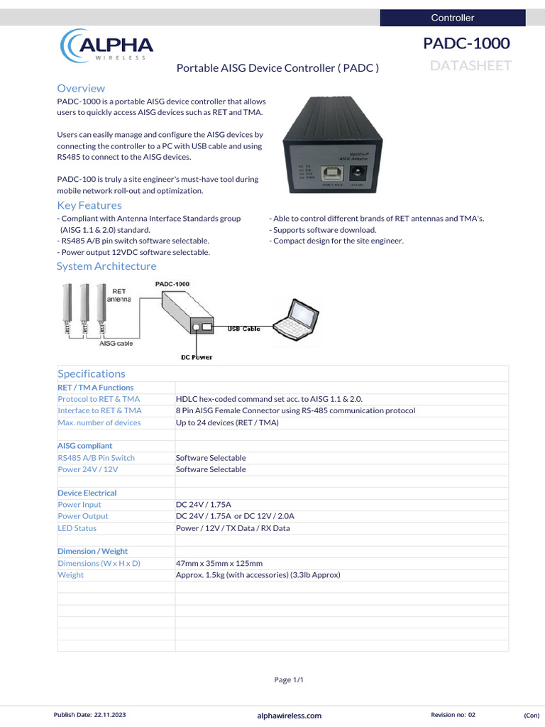 Portable AISG Device Controller PADC-1000 | PDF