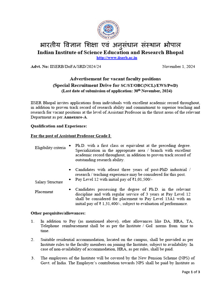Final_SRD_for_web_Advertisement _ Assistant Professor_2024-1 | PDF